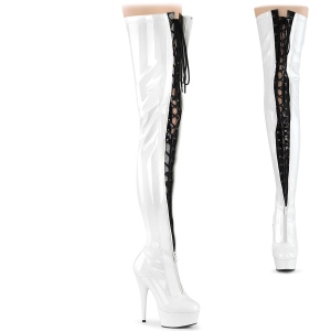 Patent 15 cm DELIGHT-3027 White overknee boots with laces