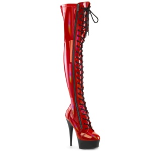 Patent 15 cm DELIGHT-3029 Red overknee boots with laces