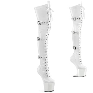 Patent 20 cm CRAZE-3028 Heelless platform overknee boots pony heels white