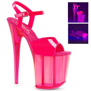 Pink 20 cm FLAMINGO-809UVT Neon Acrylic Platform High Heeled Sandal