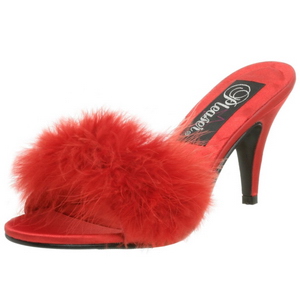 Red 8 cm AMOUR-03 Marabou Feathers Mules Shoes