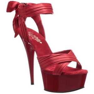 Red Satin 15 cm DELIGHT-668 High Heeled Evening Sandals