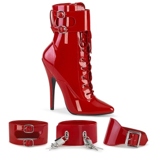 Red Shiny 15 cm DOMINA-1023 Womens Ankle Boots for Men