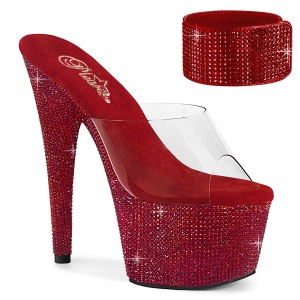 Rood 18 cm 712RS pleaser sandalen hoge hakken met enkel manchet strass plateau