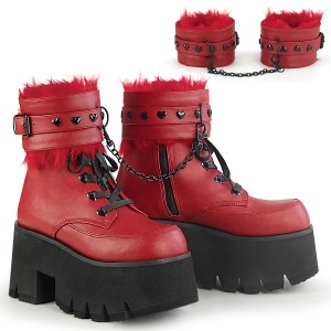 Rood Vegan 9 cm ASHES-57 lolita enkellaarzen met blokhak en plateau