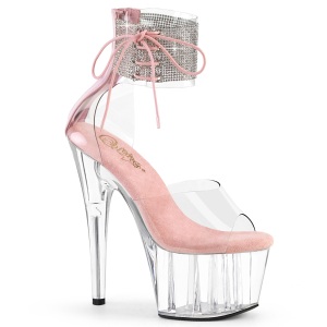 Rose 18 cm ADORE-724RS transparent platform high heels with ankle straps