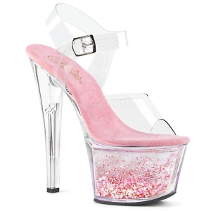 Roze 18 cm SKY-308WHG glitter plateau hoge hakken