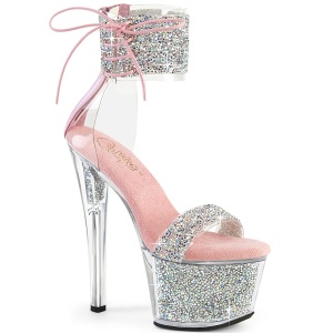 Roze 18 cm SKY-327RSI pleaser hoge hakken met strass enkel manchet