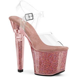 Roze 20 cm LOVESICK-708SG glitter plateau sandalen met hak