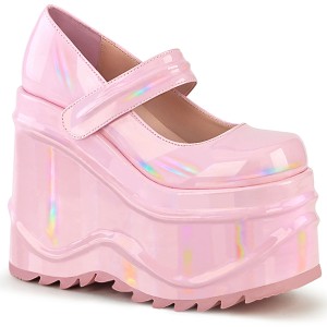 Roze Vegan 15 cm WAVE-32 gothic mary jane pumps met wedge plateau