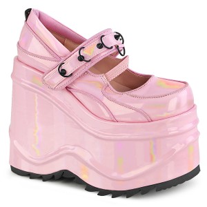 Roze Vegan 15 cm WAVE-48 gothic mary jane pumps met wedge plateau