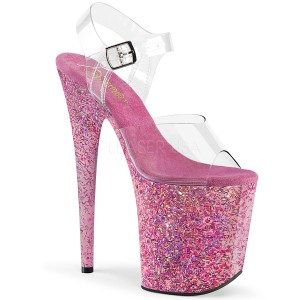 Roze glitter 20 cm FLAMINGO-808CF paaldans schoenen met hoge hakken