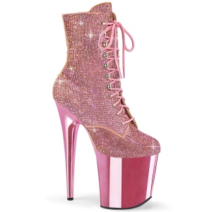 Roze rhinestones 20 cm FLAMINGO-1020CHRS pleaser high heels ankle boots