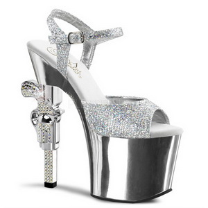 Silver 18 cm Pleaser REVOLVER-709G High Heels Chrome Platform