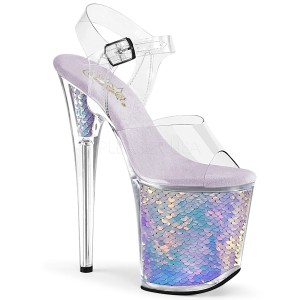 Silver 20 cm FLAMINGO-808MC Hologram platform high heels shoes