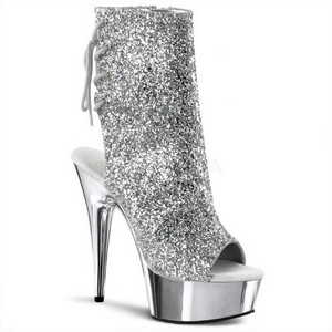 Silver Glitter 15 cm Pleaser DELIGHT-1018G Platform Ankle Calf Boots