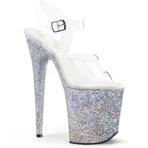 Silver Glitter 20 cm FLAMINGO-808LG Platform High Heeled Sandal Shoes