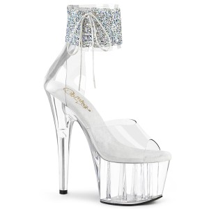 Silver rhinestone 18 cm ADORE-724RS-02 pleaser high heels with ankle cuff