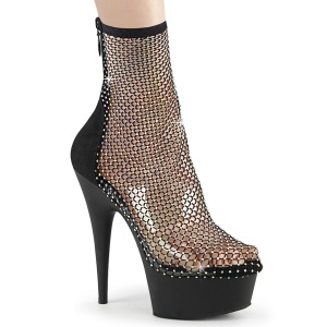 Strass netstof 15 cm DELIGHT-1009 plateau boots hakken in zwart