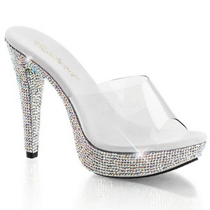 Transparant 13 cm COCKTAIL-501DM Dames Slippers Hoge Hakken Strass Steentjes