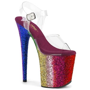 Transparant 20 cm FLAMINGO-808RBG glitter plateauschoenen hoge hakken