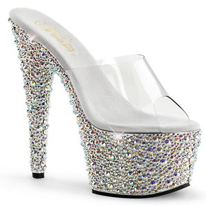 Transparant Zilver 18 cm BEJEWELED-701MS Strass Plateau Mules