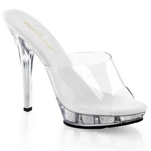 Transparent 13 cm Fabulicious LIP-101 Mules High Heels Glitter Platform