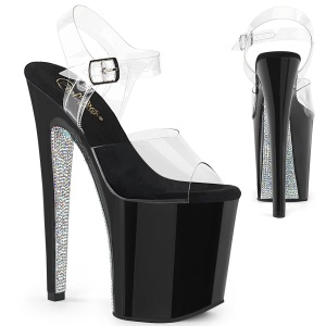 Transparent 20 cm XTREME-808CRS pleaser sandals with silver rhinestone soles