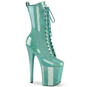 Turquoise glitter 20 cm dames high heels boots plateau