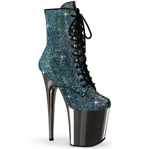 Turquoise strass steentjes 20 cm FLAMINGO-1020CHRS plateau boots hoge hakken