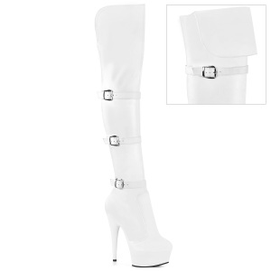 Vegan 15 cm DELIGHT-3018 witte overknee laarzen high heels met gesp