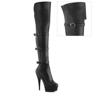 Vegan 15 cm DELIGHT-3018 zwarte overknee laarzen high heels met gesp