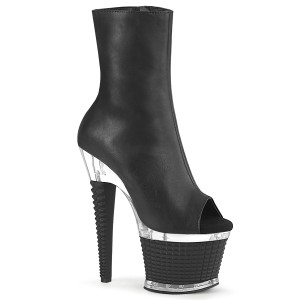 Vegan 18 cm SPECTATOR-1012 open teen platform boots met hak zwart