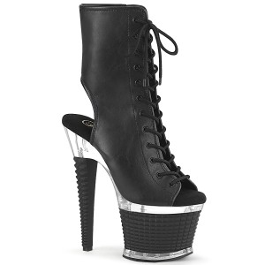 Vegan 18 cm SPECTATOR-1016 open teen platform boots met hak zwart