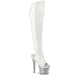 Vegan 18 cm SPECTATOR-3019 Witte overknee laarzen met hakken