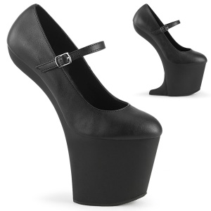 Vegan 20 cm CRAZE-880 Heelless plateau pony pumps zwarte