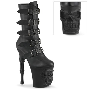 Vegan 20 cm RAPTURE-1052BK buckles ankle boots womens with skull heels
