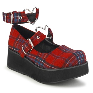 Vegan 6 cm DemoniaCult SPRITE-02 gothic mary jane pumps plaid patroon