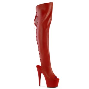 Vegan veterlaarzen 18 cm ADORE-3019 rode open teen overknee laarzen high heels met veters