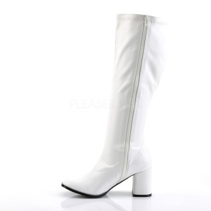 White Leatherette 7,5 cm GOGO-300WC knee high women's boots with wide calf