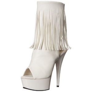 White Matte 15 cm DELIGHT-1019 womens fringe ankle boots high heels