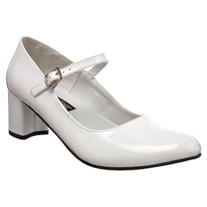 White Shiny 5 cm SCHOOLGIRL-50 Low Heeled Classic Pumps Shoes
