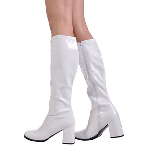 White Shiny 7,5 cm GOGO-300 High Heeled Womens Boots for Men