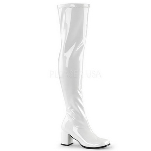 White Shiny 8 cm GOGO-3000 Thigh High Boots for Men