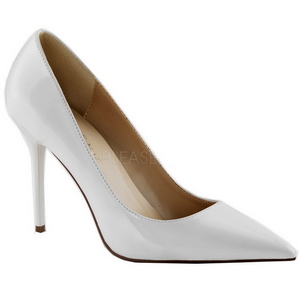 White Varnished 10 cm CLASSIQUE-20 pointed toe stiletto pumps