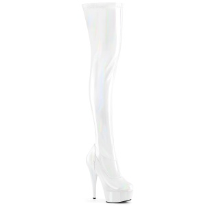 Wit 15 cm DELIGHT-3000HWR Hologram pole dance overknee laarzen met hak