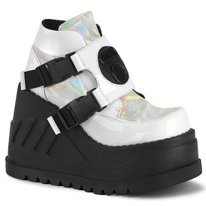 Wit Vegan 12 cm STOMP-15 lolita enkellaarzen wedges sleehakken