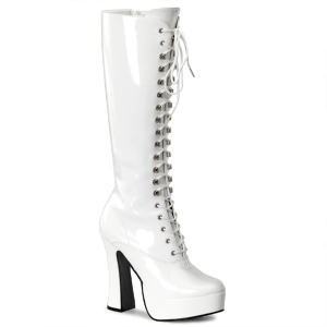 Witte veterlaarzen lakleer 13 cm - jaren 70 gogo hippie boots kinky disco - plateau laklaarzen