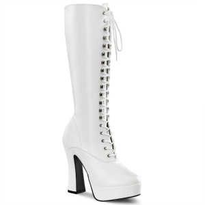 Witte veterlaarzen vinylleer 13 cm - jaren 70 gogo hippie boots kinky disco - plateau vinyllaarzen