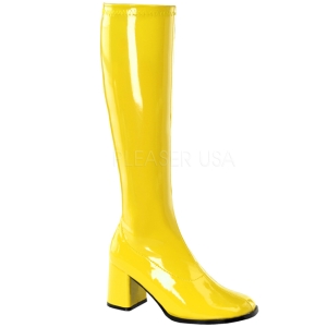Yellow patent boots 7,5 cm GOGO-300 High Heeled Womens Boots for Men